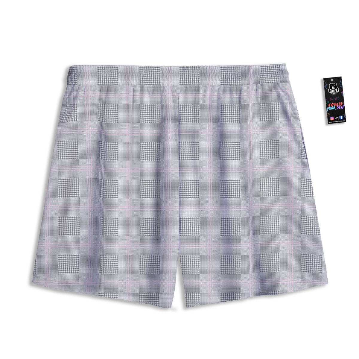 Grey Prince Of Wales Check Print Mesh Shorts - Image 2