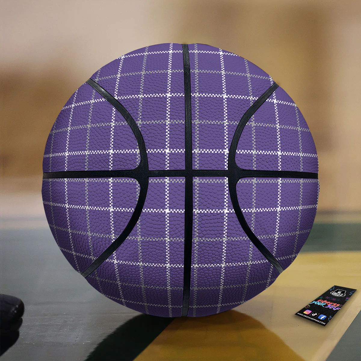 Grey Purple And White Tattersall Print Pattern Basketball