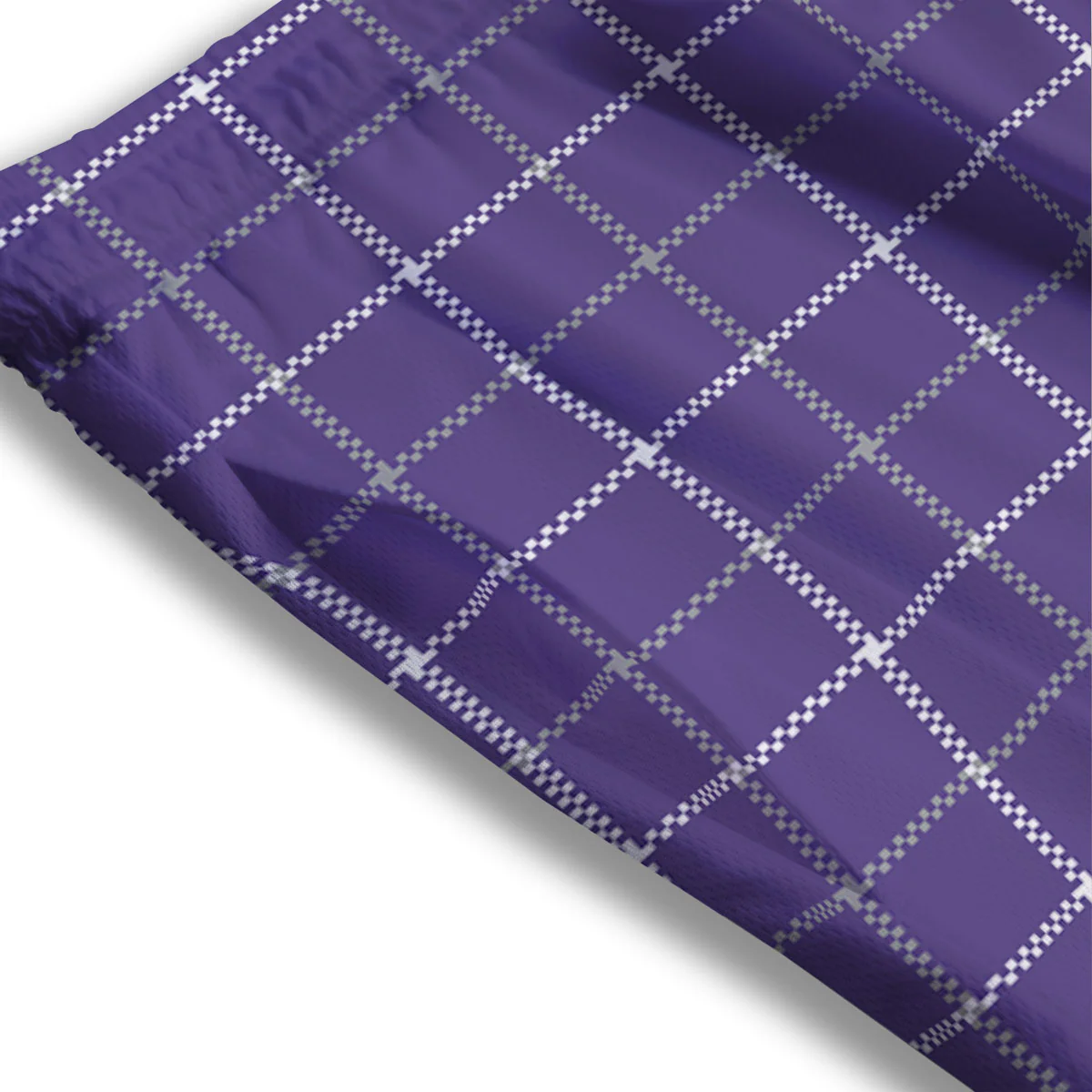 Grey Purple And White Tattersall Print Pattern Mesh Shorts - Image 3