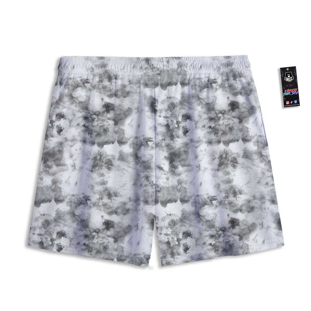 Grey Smoke Marble Print Pattern Mesh Shorts - Image 2