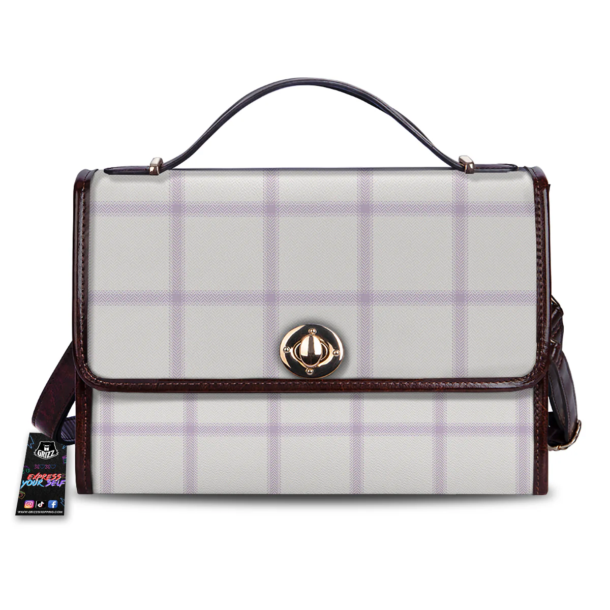 Grey White And Purple Tattersall Print Pattern Women's Satchel Bag
