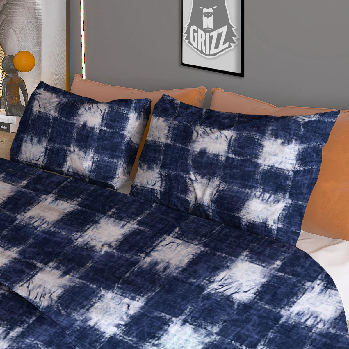 Grid Shibori Print Pattern Duvet Cover Bedding Set - Image 3