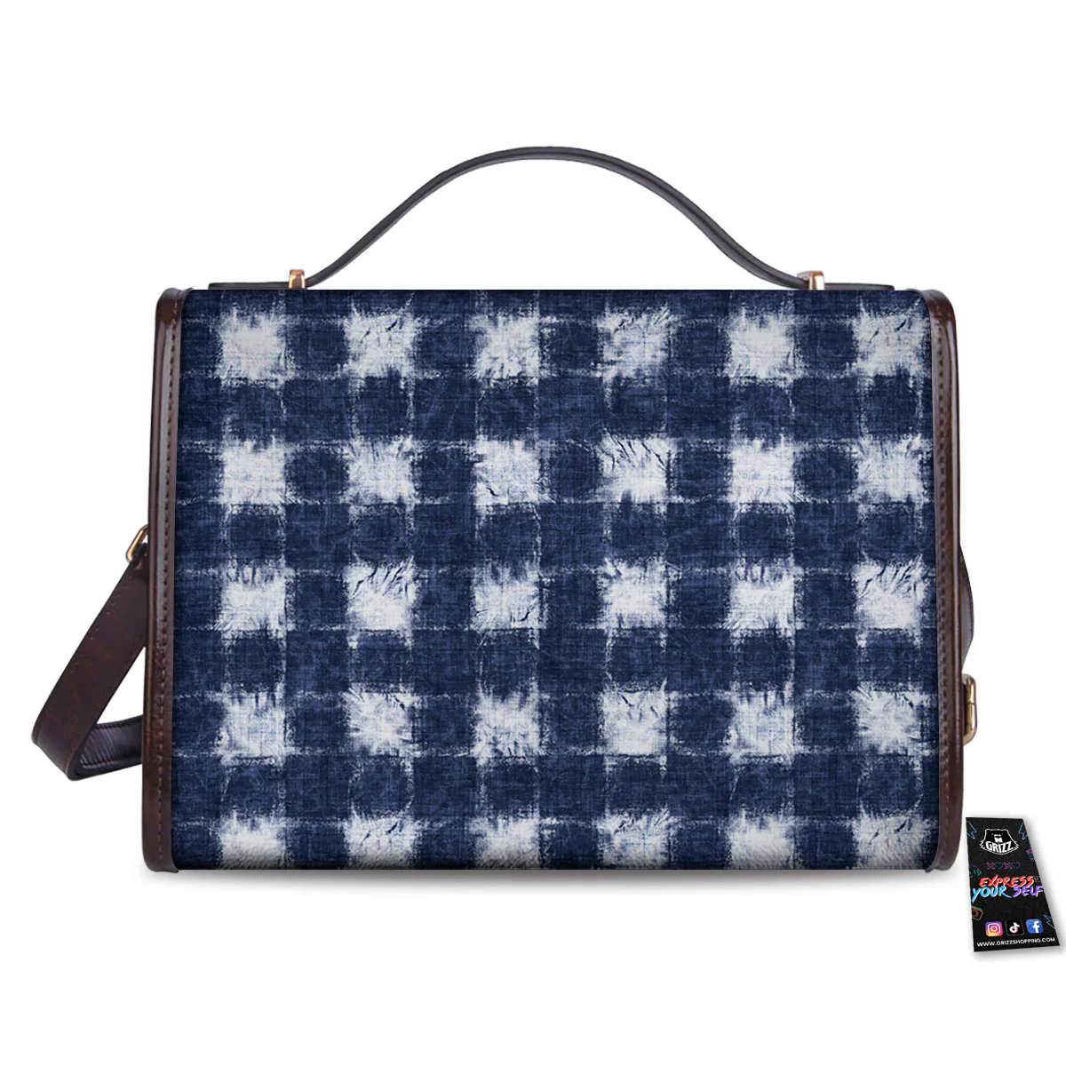 Grid Shibori Print Pattern Women's Satchel Bag - Image 2