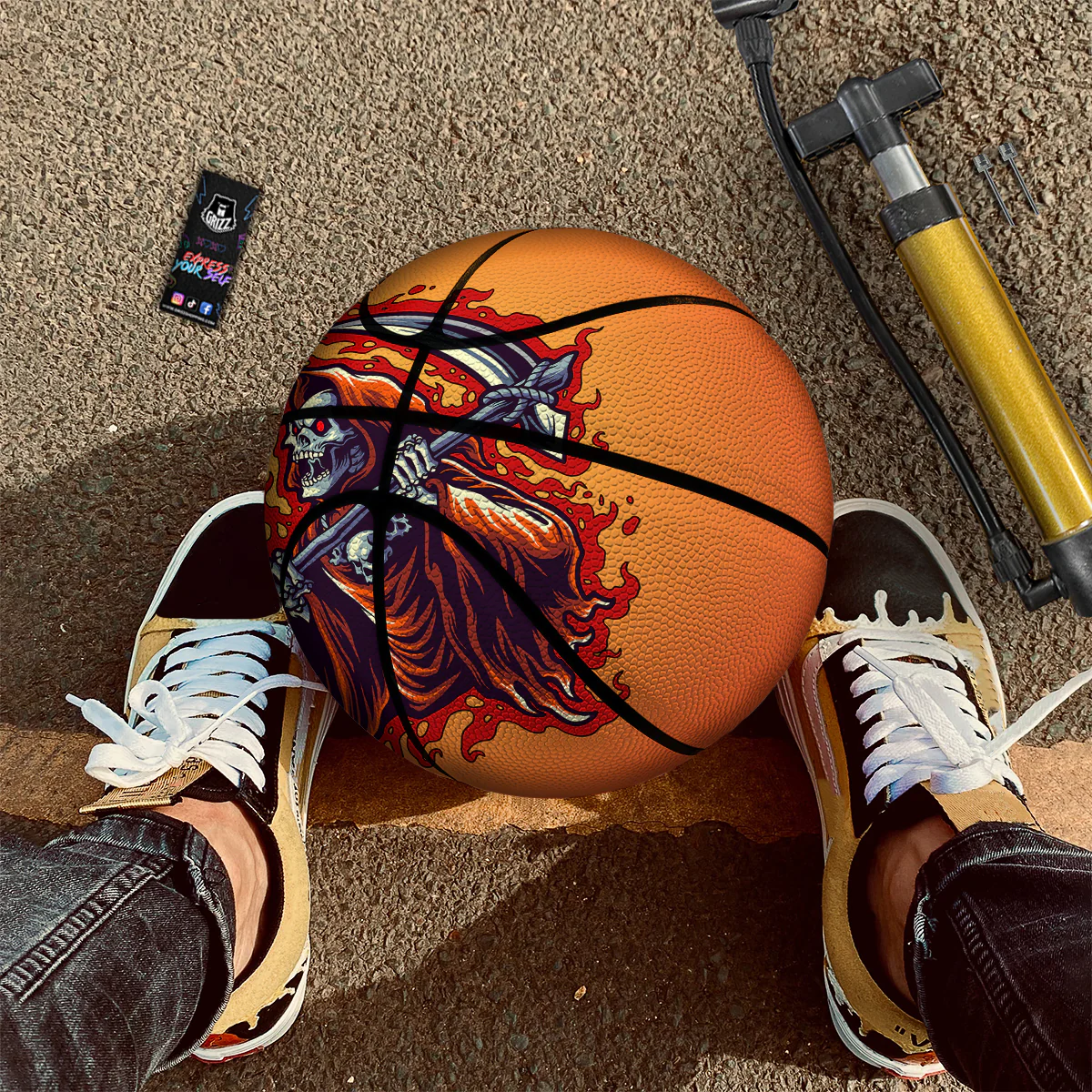 Grim Reaper And Fire Print Basketball - Image 2