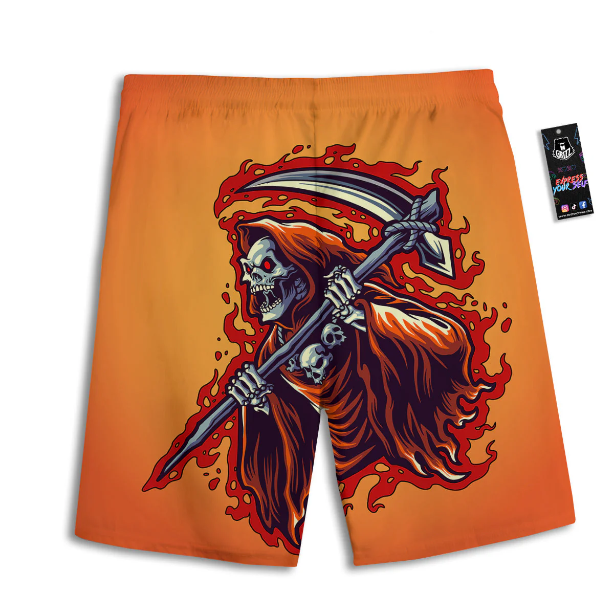 Grim Reaper And Fire Print Men's Athletic Shorts - Image 2