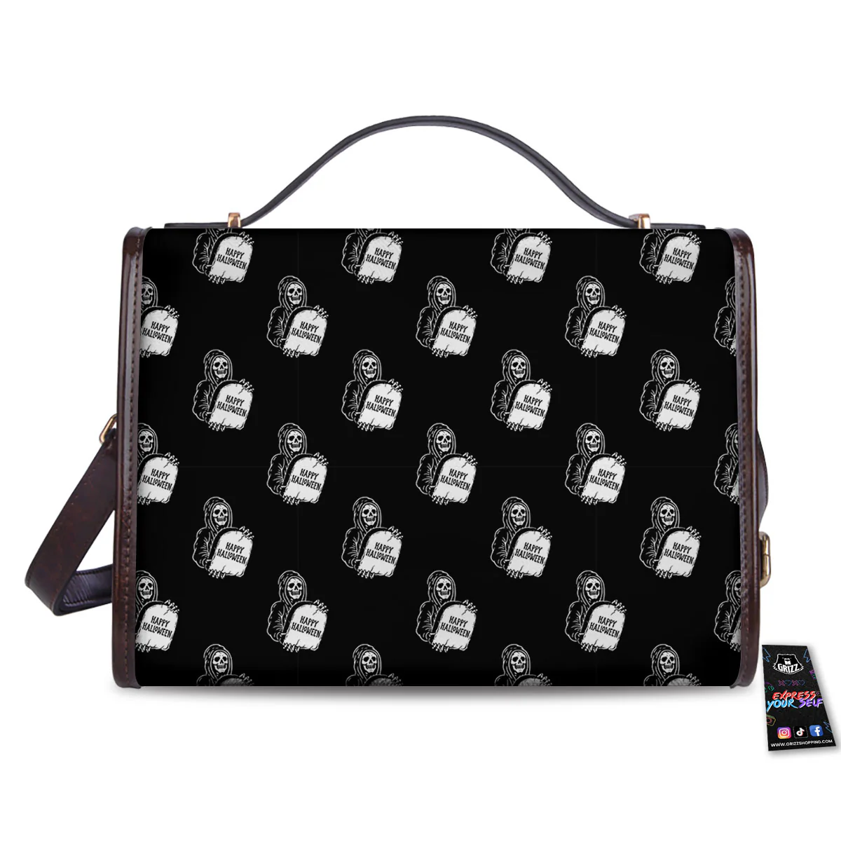 Grim Reaper Halloween Print Pattern Women's Satchel Bag - Image 2