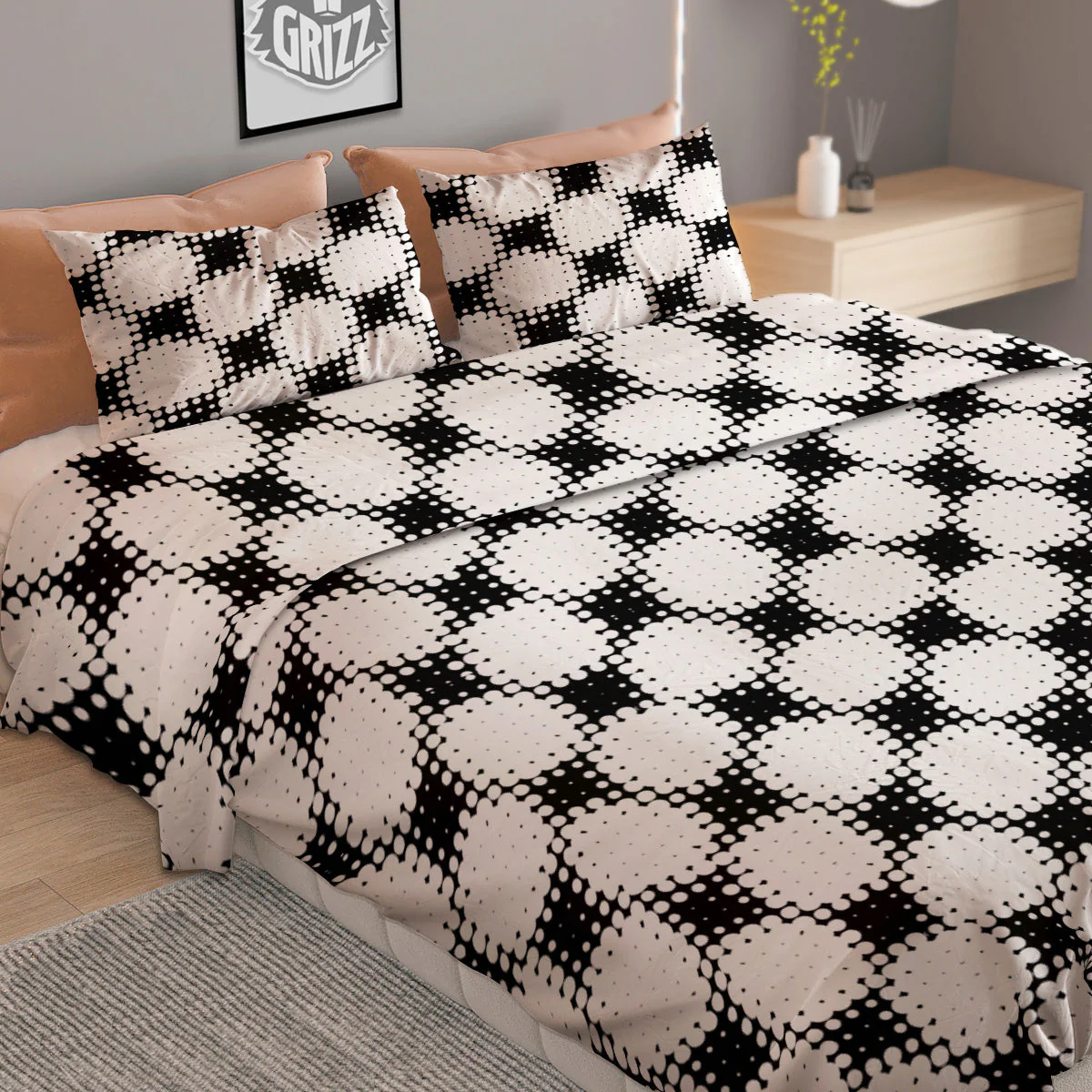 Grunge Halftone Black And White Dots Print Pattern Duvet Cover Bedding Set - Image 2