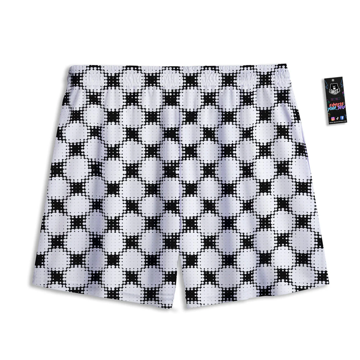 Grunge Halftone Black And White Dots Print Pattern Mesh Shorts - Image 2