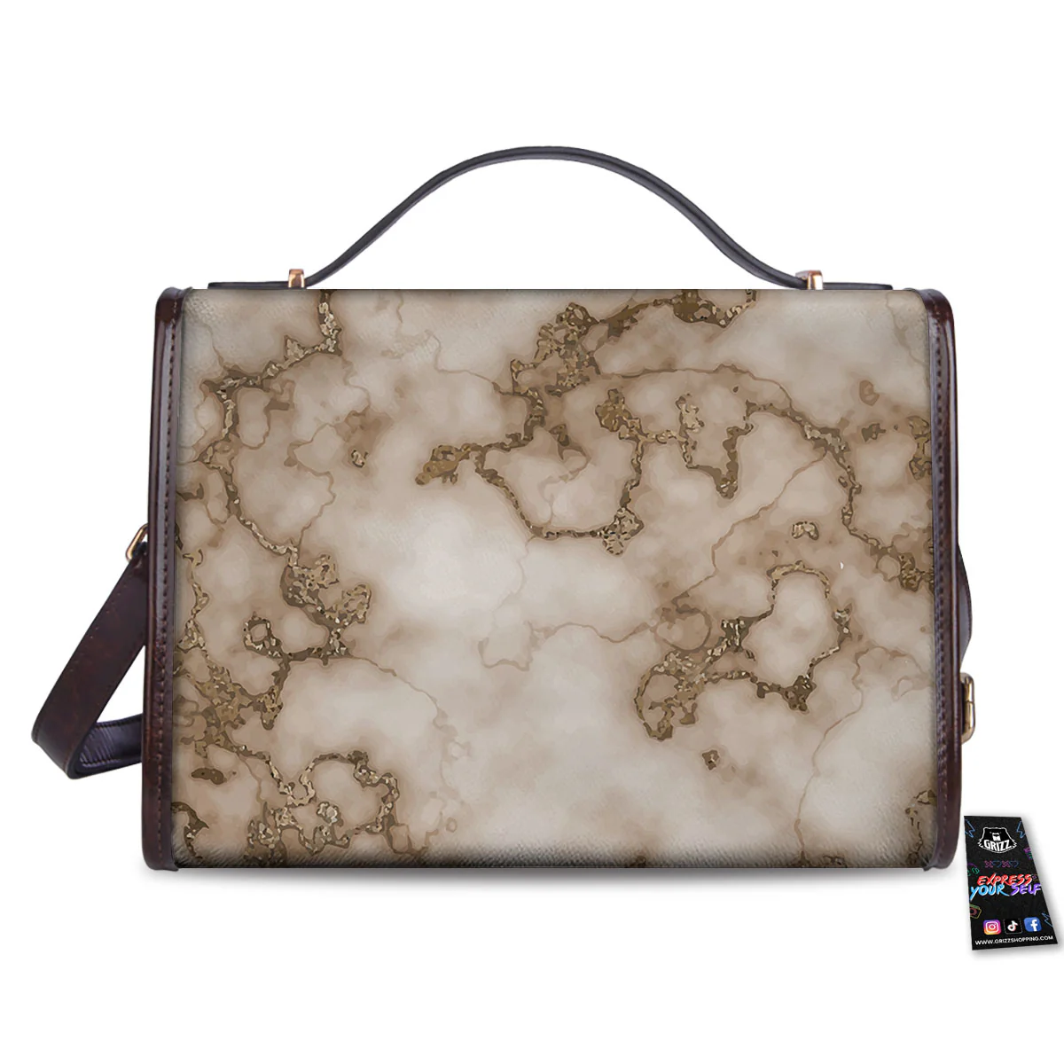 Grunge Marble White Brown Print Pattern Women's Satchel Bag - Image 2