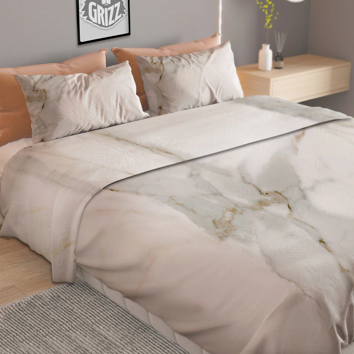 Grunge Marble White Print Pattern Duvet Cover Bedding Set - Image 2