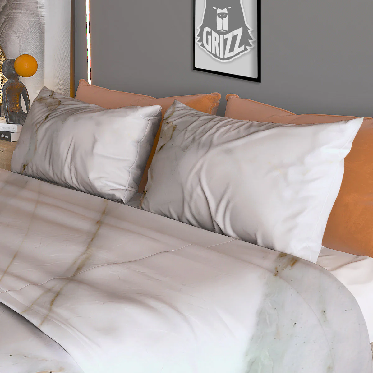 Grunge Marble White Print Pattern Duvet Cover Bedding Set - Image 3