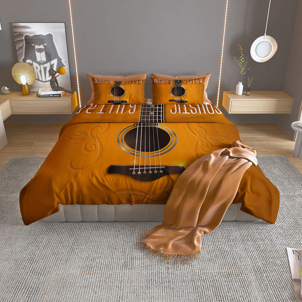 Guitar Acoustic Print Duvet Cover Bedding Set