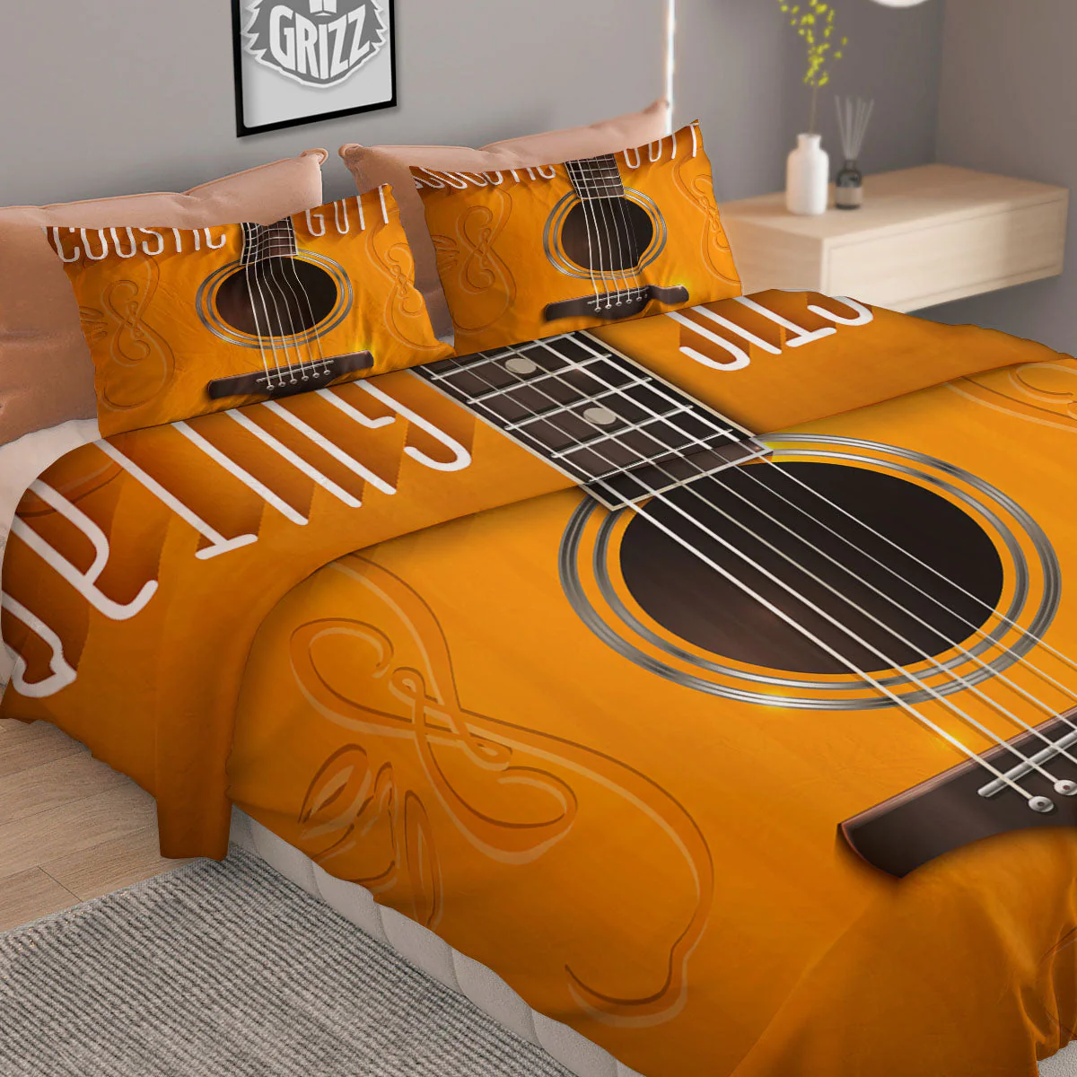Guitar Acoustic Print Duvet Cover Bedding Set - Image 2