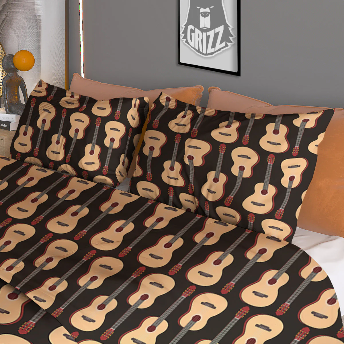 Guitar Acoustic Print Pattern Duvet Cover Bedding Set - Image 3