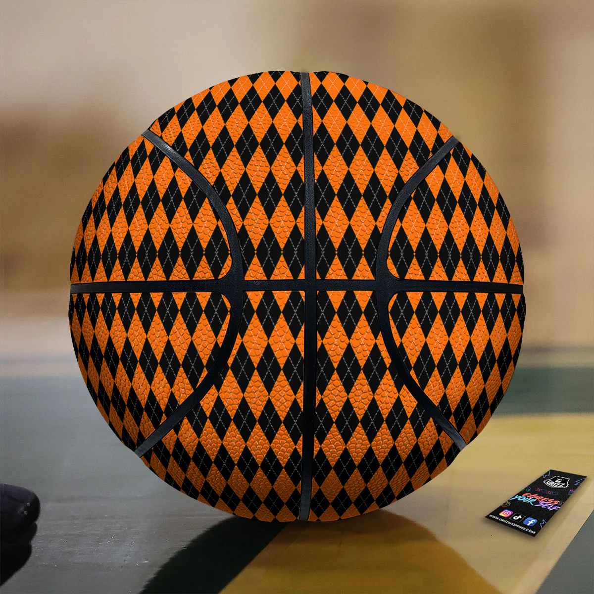 Halloween Argyle Black And Orange Print Basketball