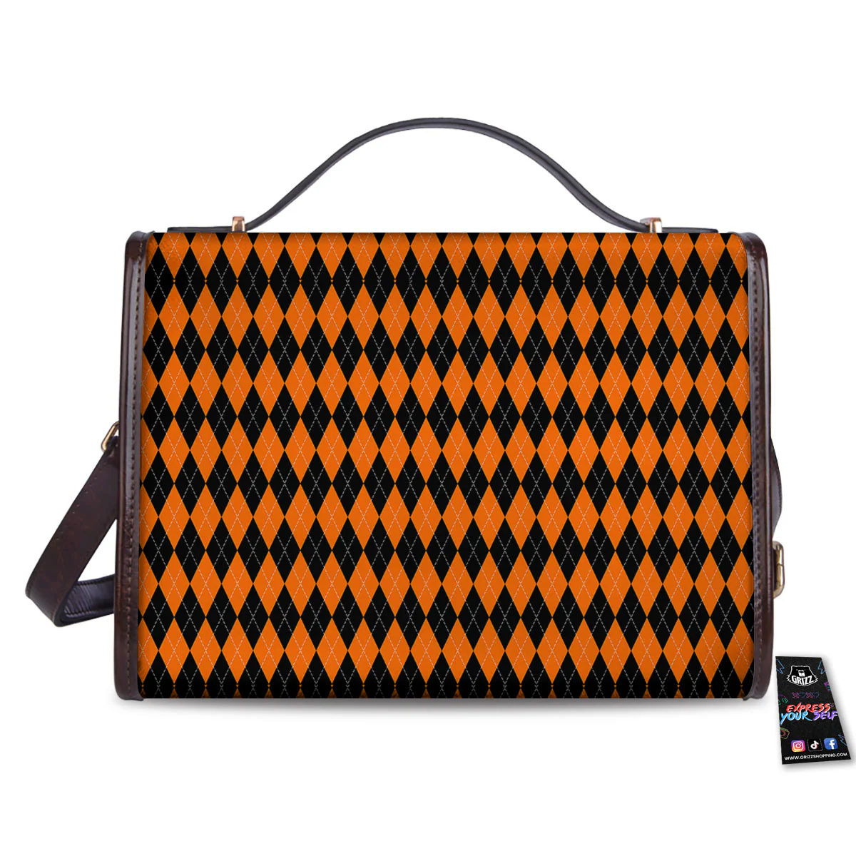 Halloween Argyle Black And Orange Print Women's Satchel Bag - Image 2