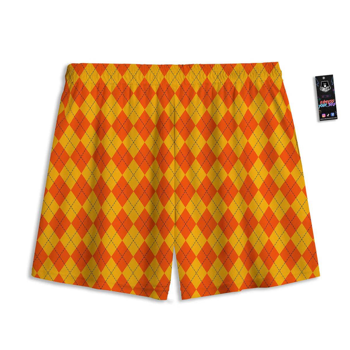 Halloween Argyle Orange Print Pattern Mesh Shorts - Image 2