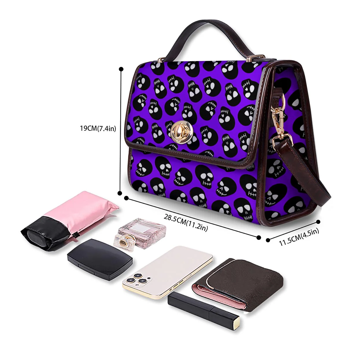 Halloween Black And Purple Print Pattern Women's Satchel Bag - Image 4