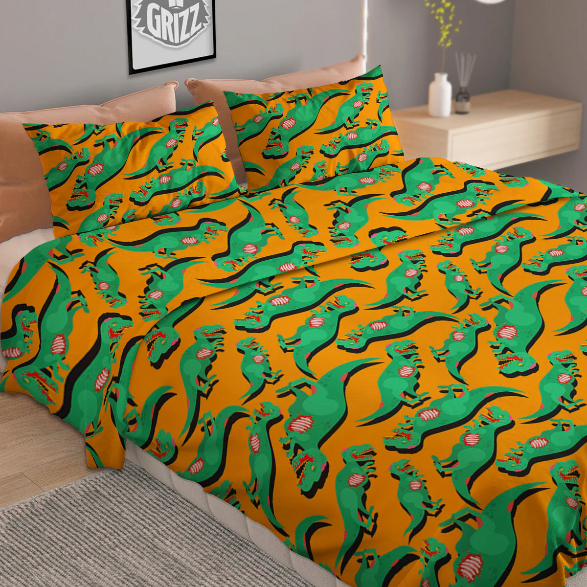 Halloween Cute Dino Print Pattern Duvet Cover Bedding Set - Image 2