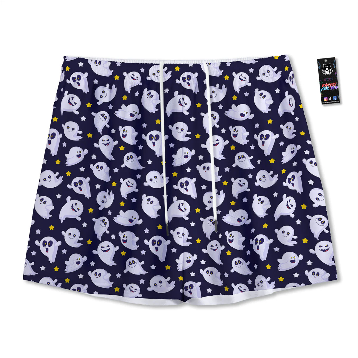 Halloween Cute Ghost Emoji Print Pattern Mesh Shorts