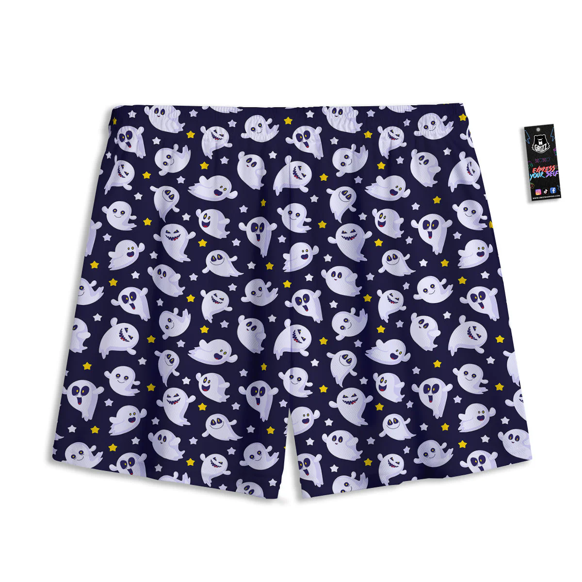 Halloween Cute Ghost Emoji Print Pattern Mesh Shorts - Image 2