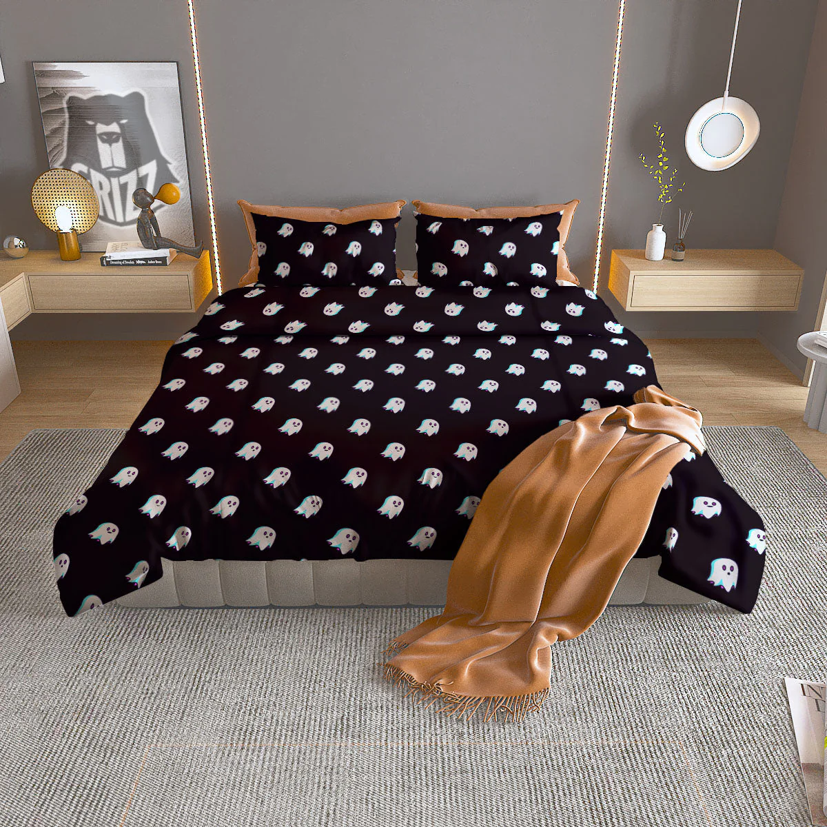 Halloween Ghost Little Print Pattern Duvet Cover Bedding Set