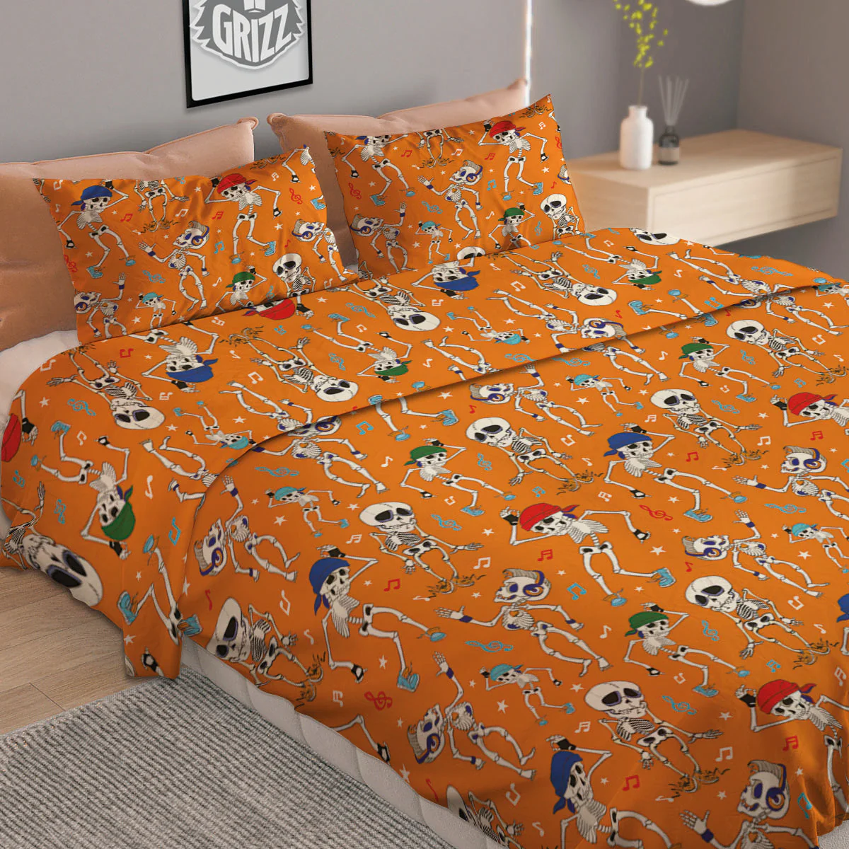Halloween Party Orange Print Pattern Duvet Cover Bedding Set - Image 2
