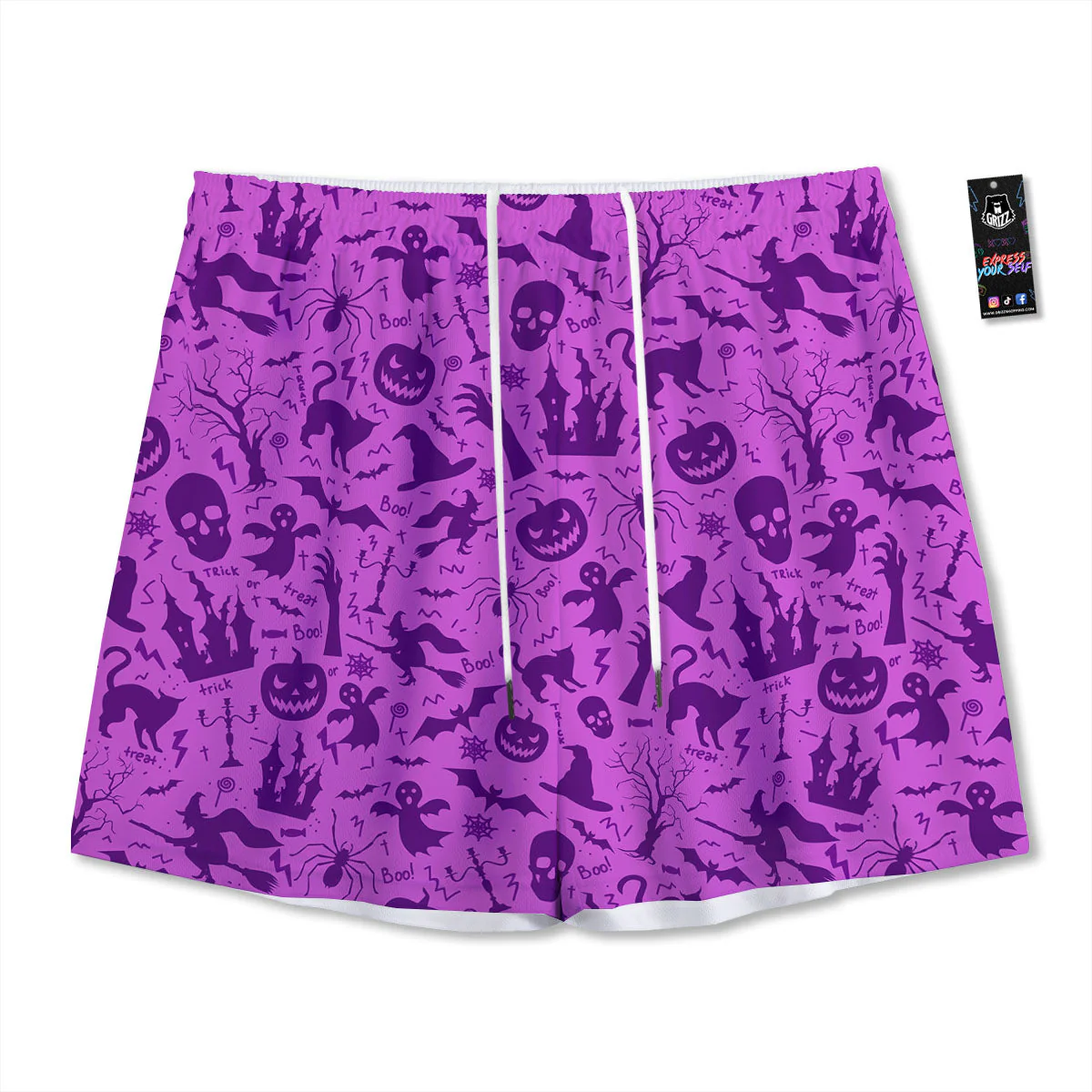 Halloween Purple Print Pattern Mesh Shorts