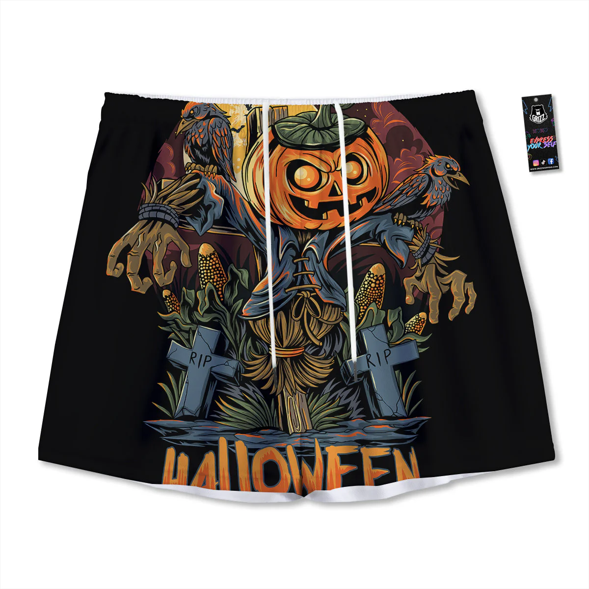 Halloween Scarecrow Print Mesh Shorts