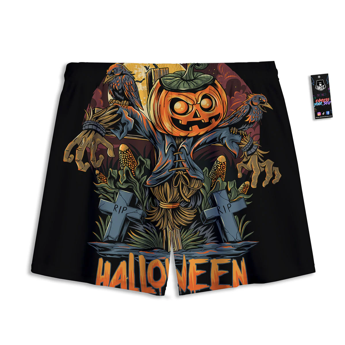 Halloween Scarecrow Print Mesh Shorts - Image 2
