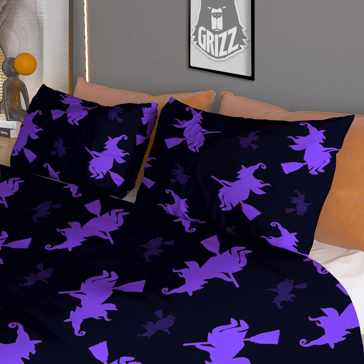 Halloween Witch Purple Print Pattern Duvet Cover Bedding Set - Image 3