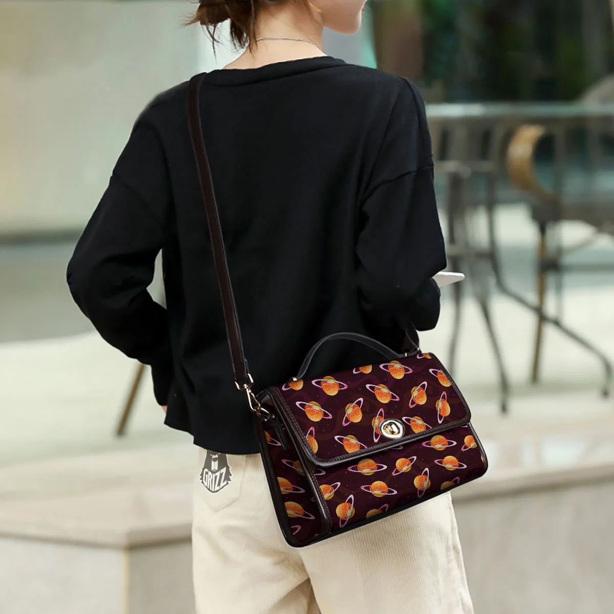 Hamburger Planet Print Pattern Women's Satchel Bag - Image 3