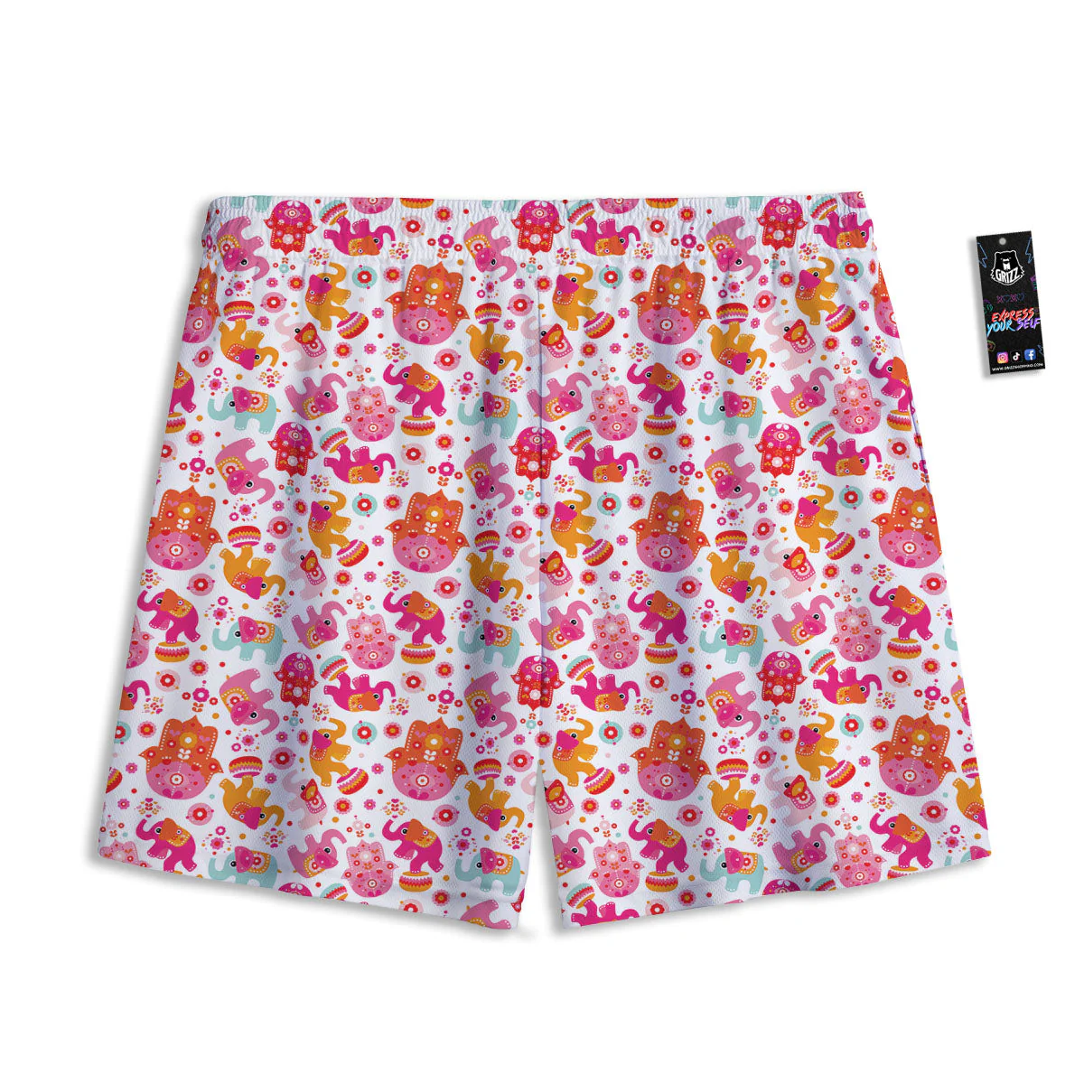 Hamsa And Girly Elephant Print Pattern Mesh Shorts - Image 2