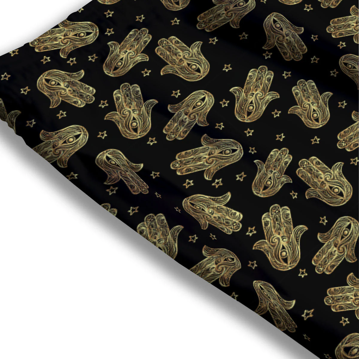 Hamsa Gold Print Pattern Mesh Shorts - Image 3