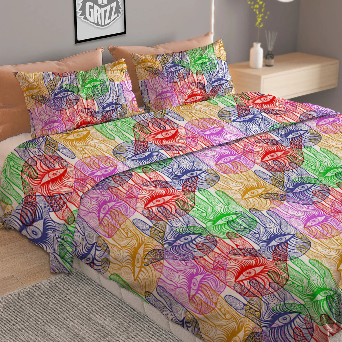 Hamsa Hand Colorful Print Duvet Cover Bedding Set - Image 2