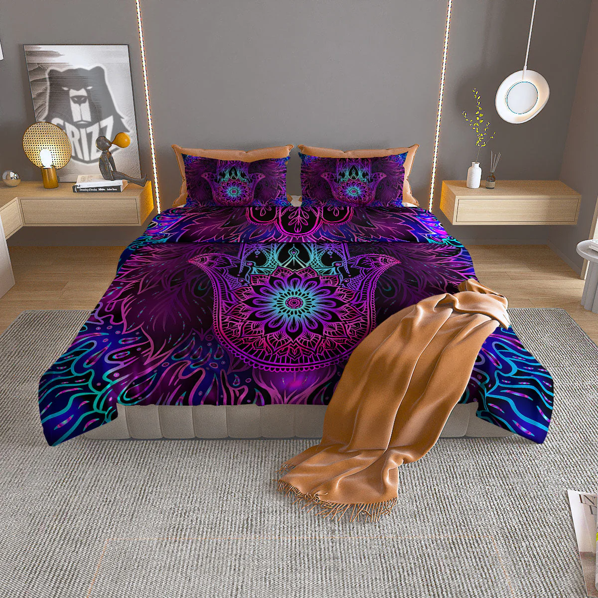 Hamsa Hand Purple Print Duvet Cover Bedding Set