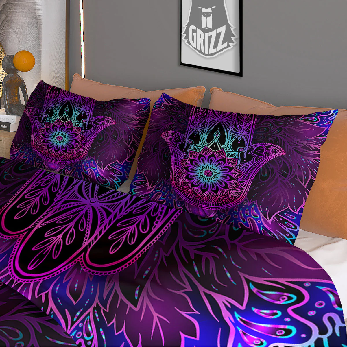 Hamsa Hand Purple Print Duvet Cover Bedding Set - Image 3