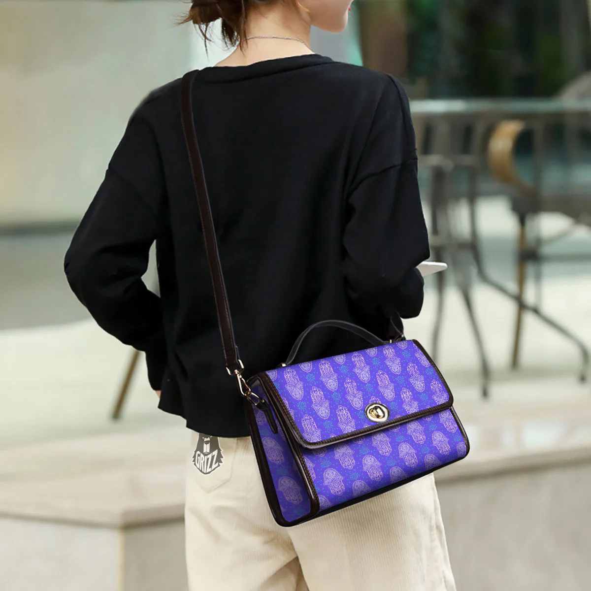 Hamsa Indian Print Pattern Women's Satchel Bag - Image 3