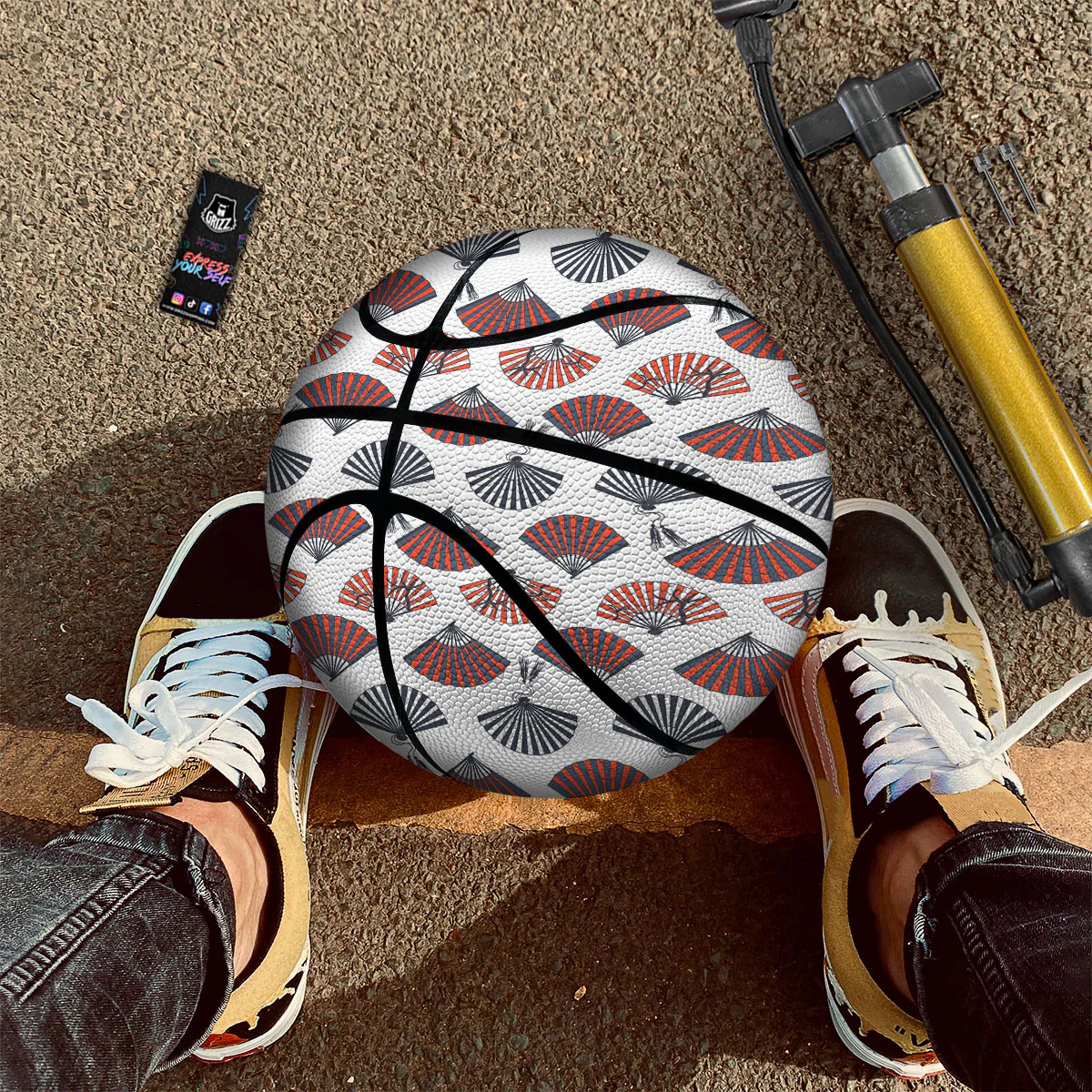 Hand Fan Japanese Print Pattern Basketball - Image 2