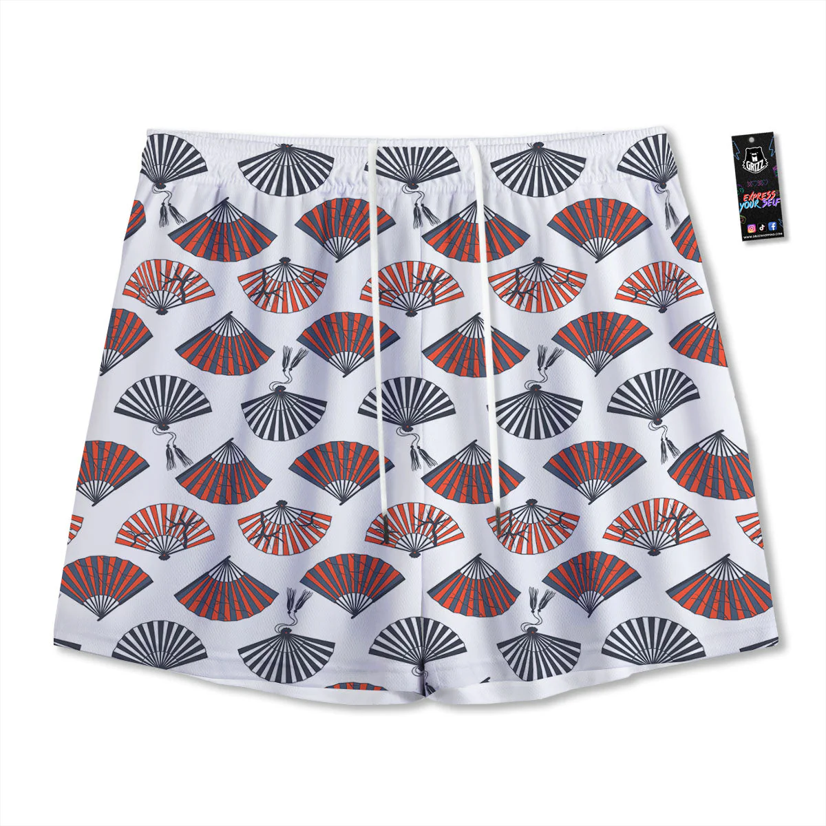 Hand Fan Japanese Print Pattern Mesh Shorts