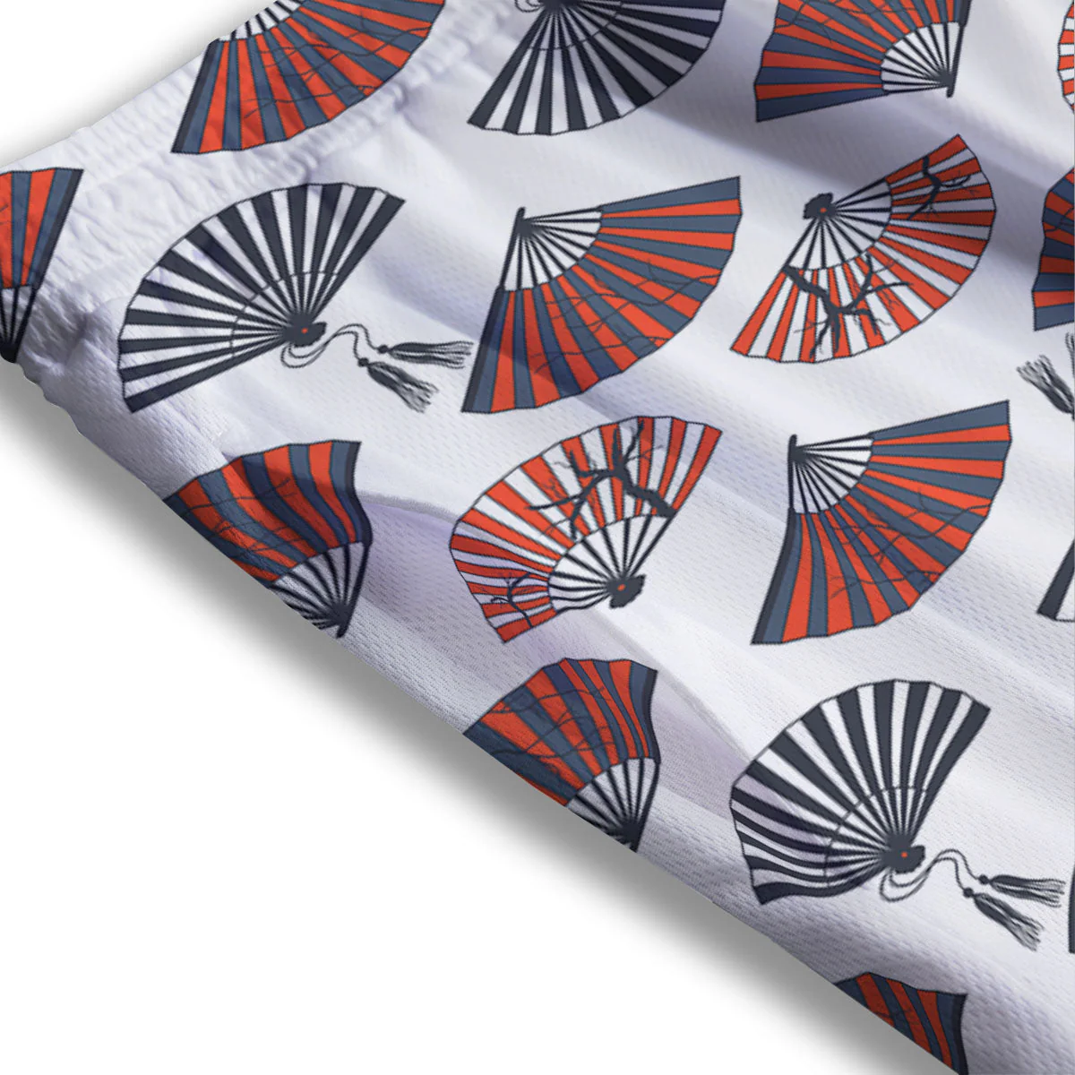 Hand Fan Japanese Print Pattern Mesh Shorts - Image 3