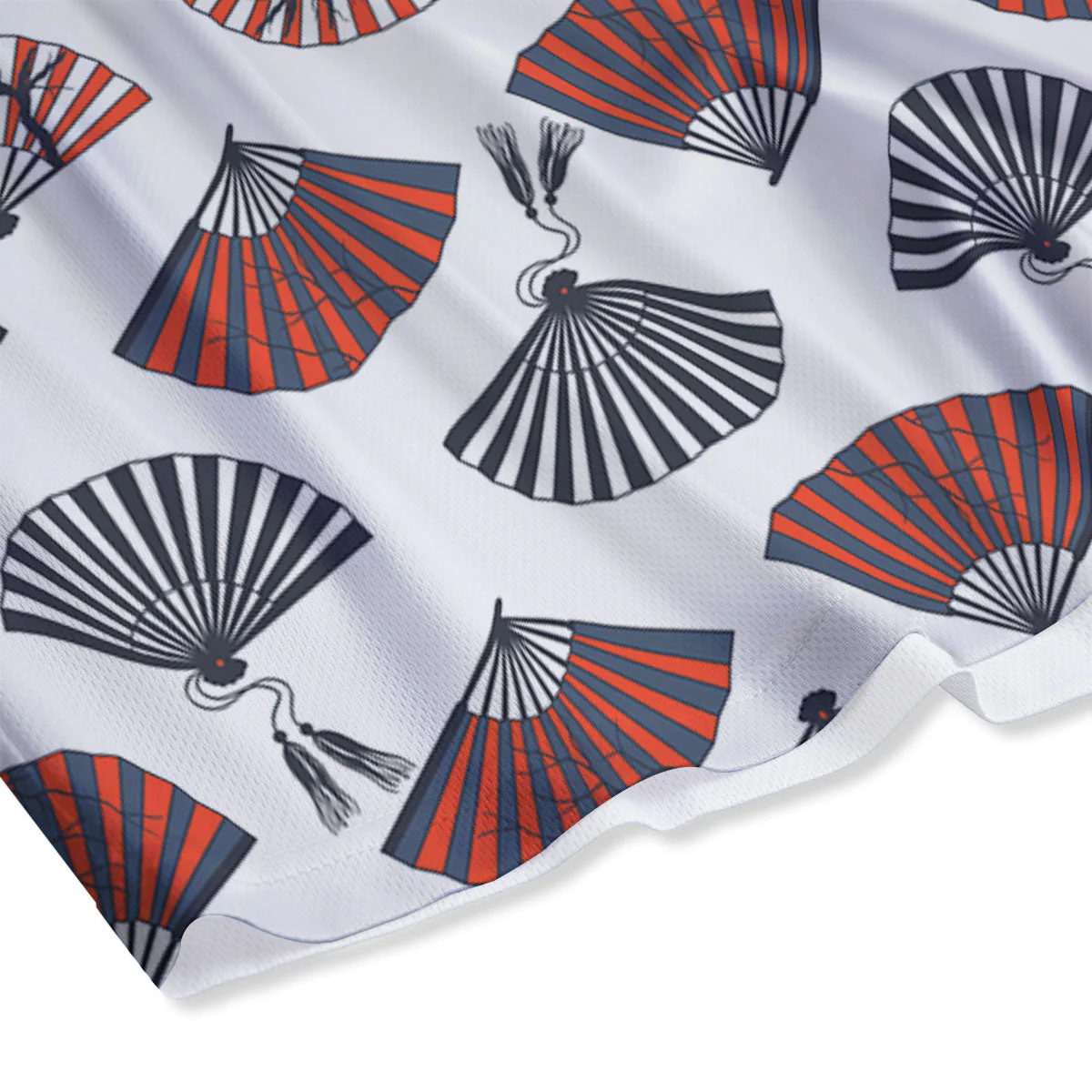 Hand Fan Japanese Print Pattern Mesh Shorts - Image 4