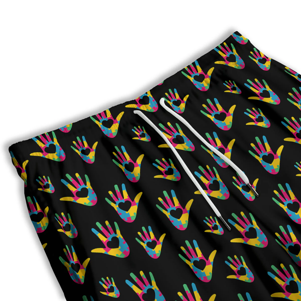 Hand Shaped Autism Day Print Pattern Men's Athletic Shorts - Image 3