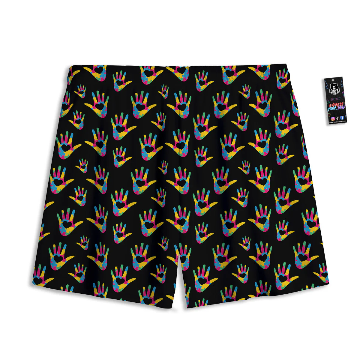 Hand Shaped Autism Day Print Pattern Mesh Shorts - Image 2