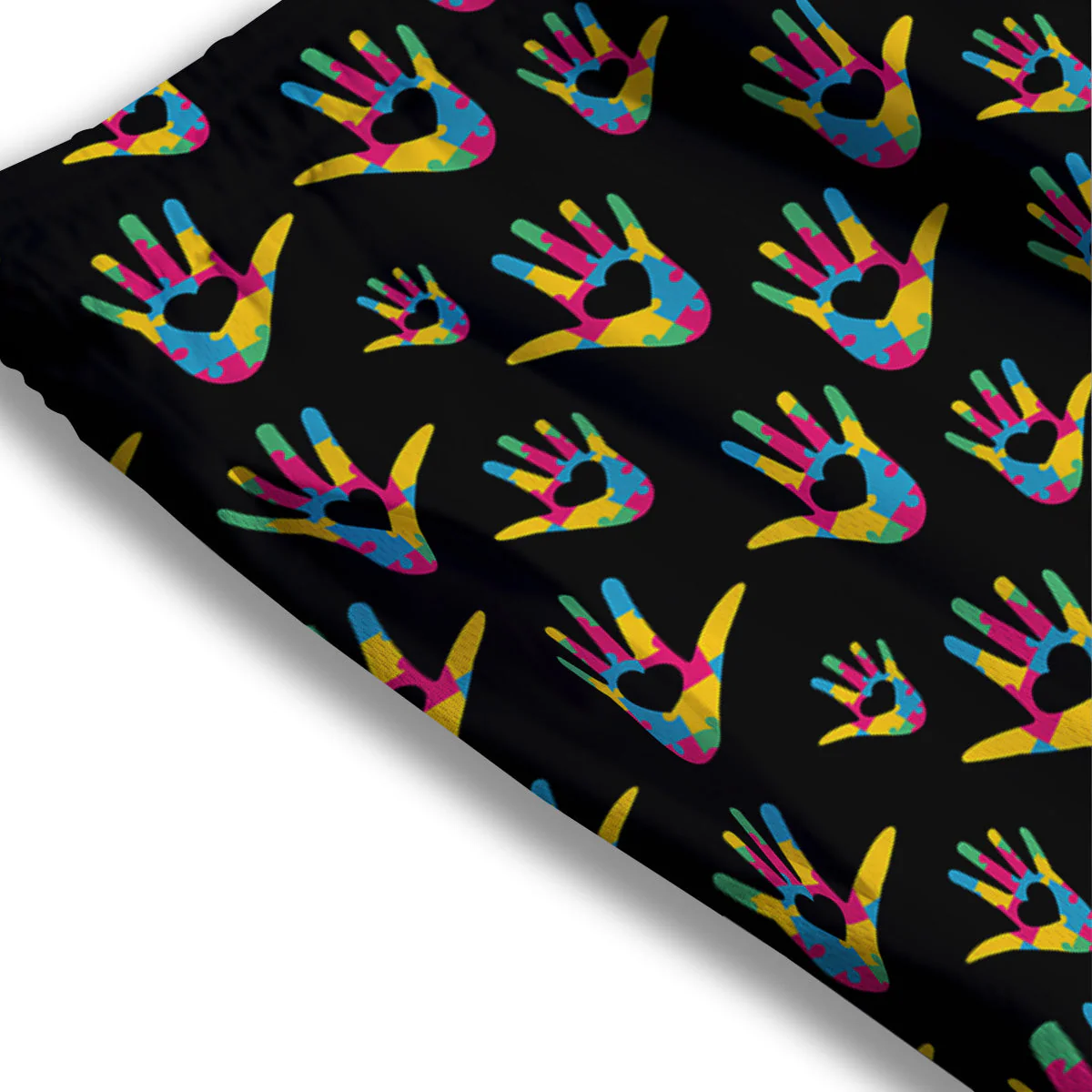 Hand Shaped Autism Day Print Pattern Mesh Shorts - Image 3