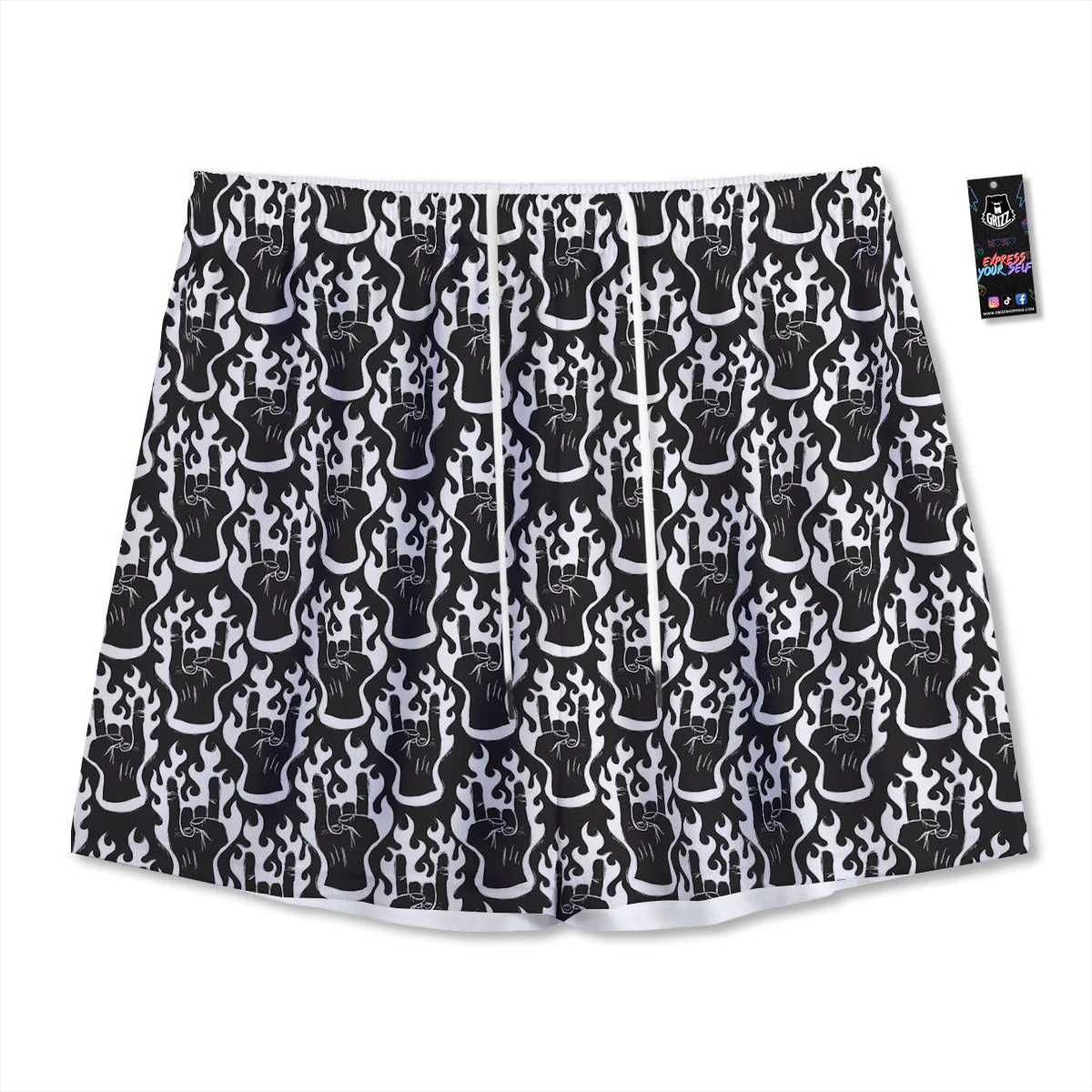 Hand Sign Rock And Roll Print Pattern Mesh Shorts
