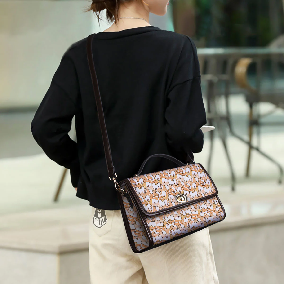 Happy Corgi Print Pattern Women's Satchel Bag - Image 3