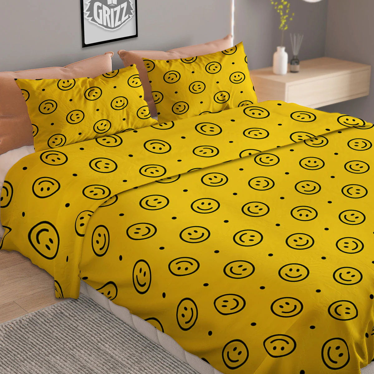 Happy Emoji Print Pattern Duvet Cover Bedding Set - Image 2