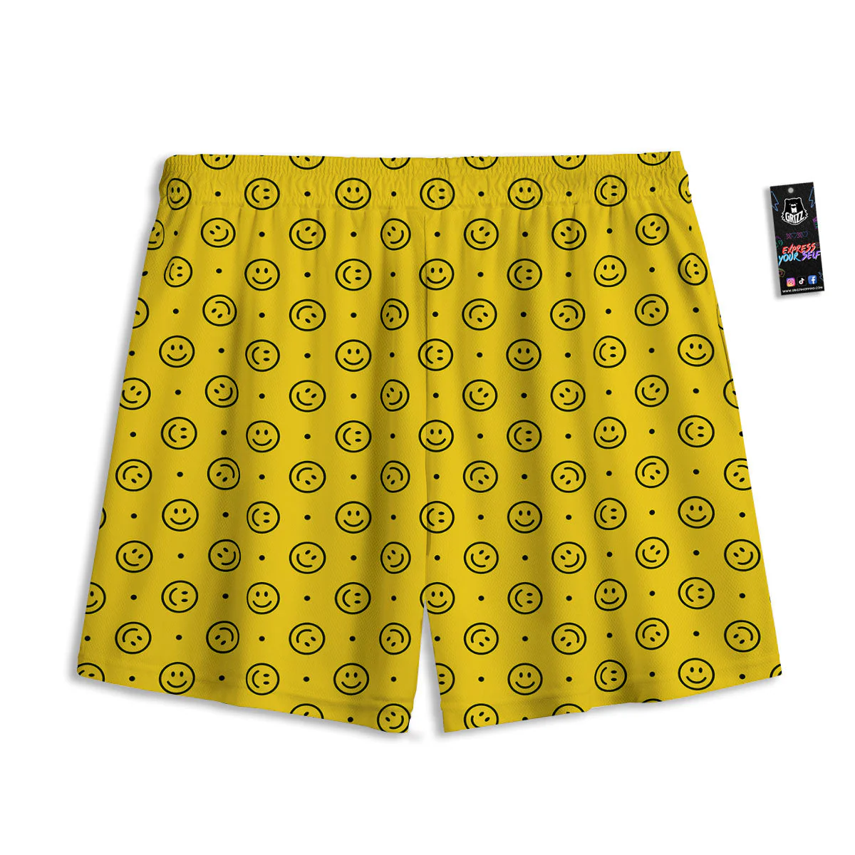 Happy Emoji Print Pattern Mesh Shorts - Image 2