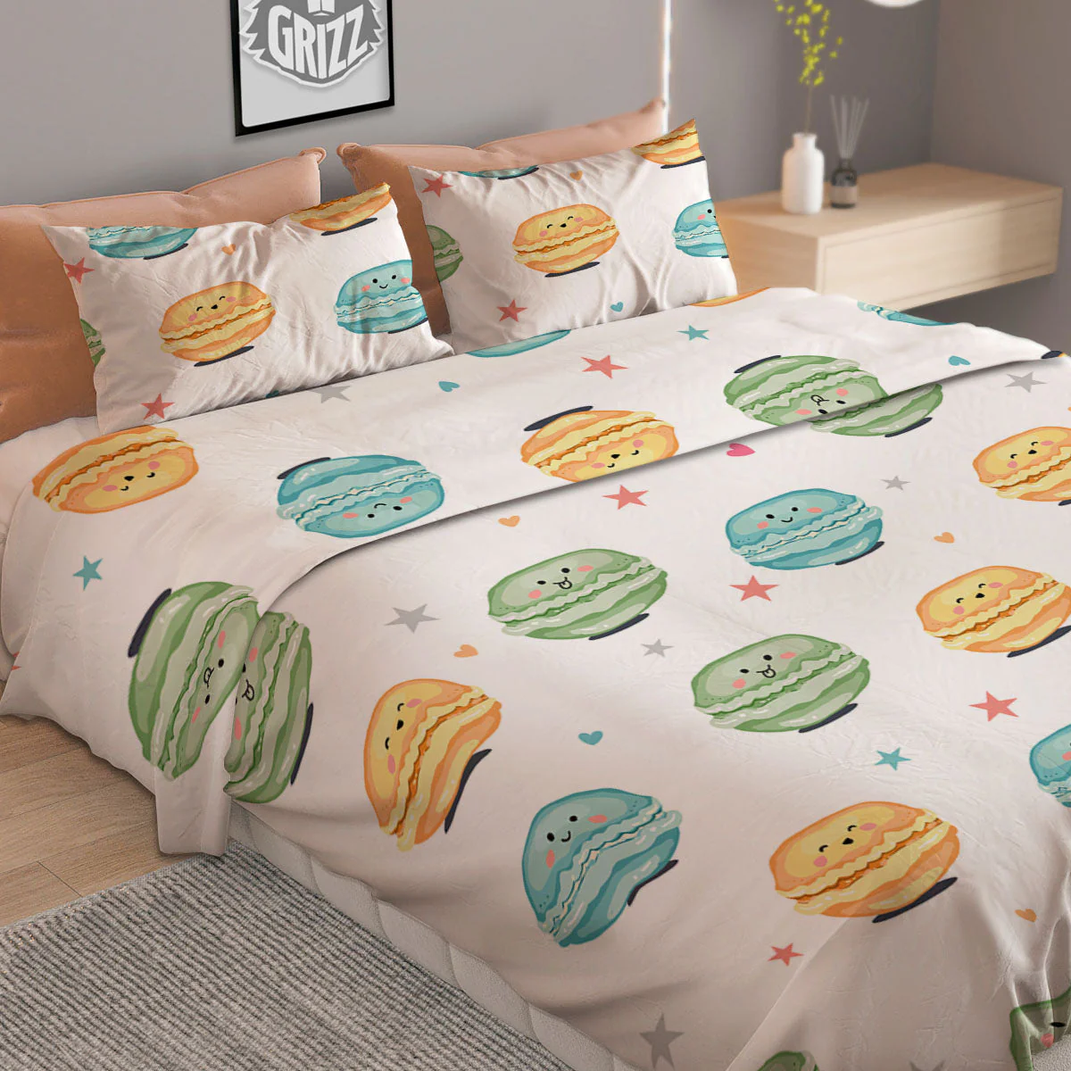 Happy Macarons Print Pattern Duvet Cover Bedding Set - Image 2